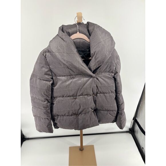 Theory Women's Jacket Grey Multi Glen Plaid Shawl Puffer Coat Size P - Picture 4 of 10
